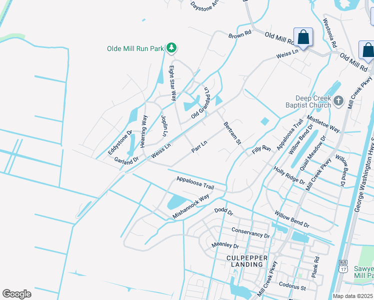 map of restaurants, bars, coffee shops, grocery stores, and more near 3604 Parr Lane in Chesapeake
