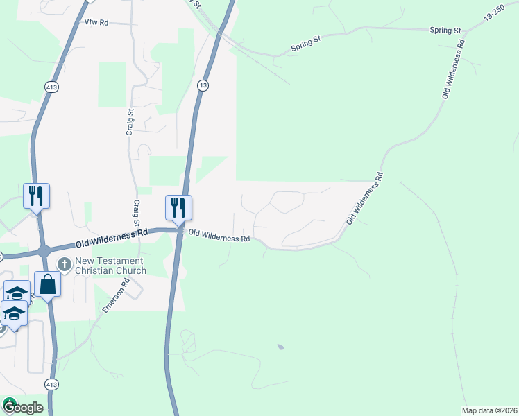 map of restaurants, bars, coffee shops, grocery stores, and more near 73 West Pine Lane in Reeds Spring