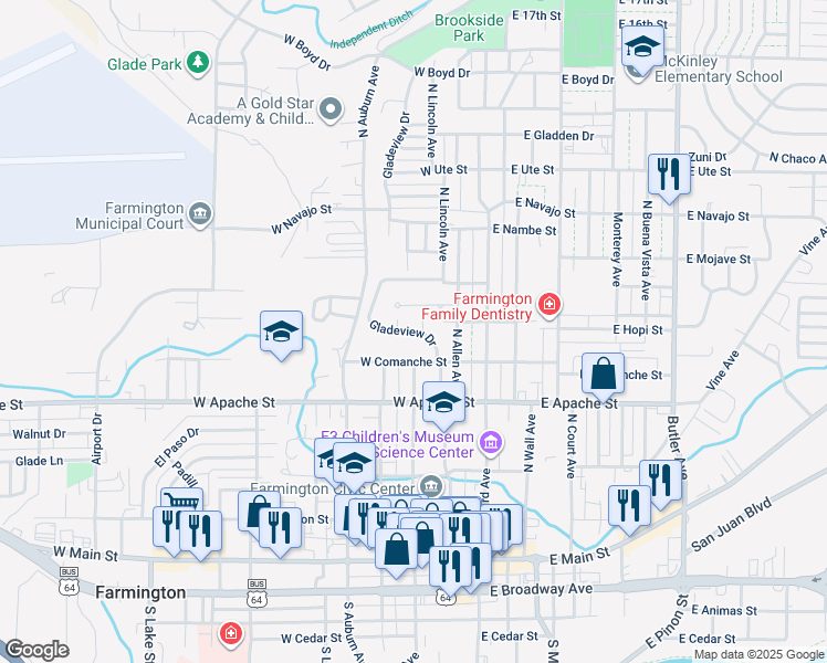 map of restaurants, bars, coffee shops, grocery stores, and more near 616 Gladeview Drive in Farmington