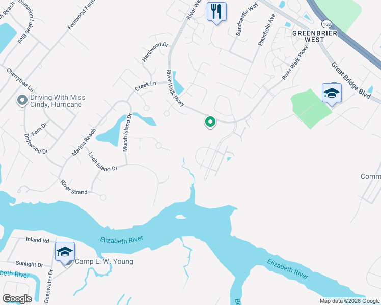 map of restaurants, bars, coffee shops, grocery stores, and more near 716 Inlet Quay in Chesapeake