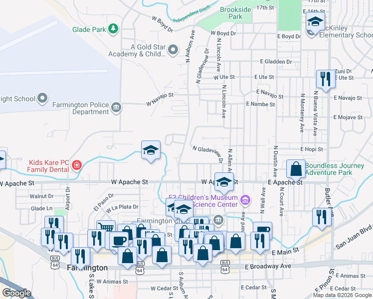 map of restaurants, bars, coffee shops, grocery stores, and more near 616-626 Gladeview Drive in Farmington