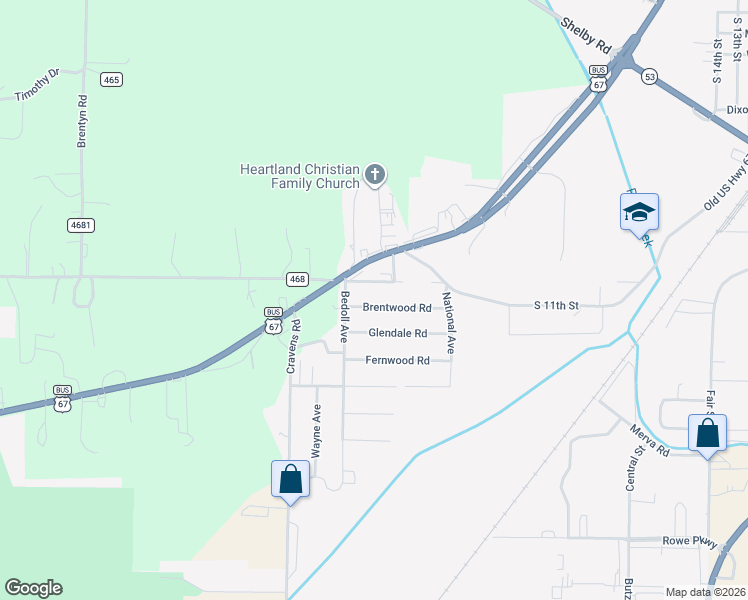 map of restaurants, bars, coffee shops, grocery stores, and more near 2042 Linn Street in Poplar Bluff