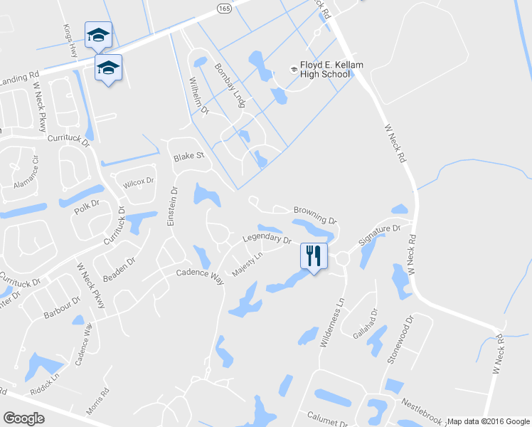 map of restaurants, bars, coffee shops, grocery stores, and more near 2758 Browning Drive in Virginia Beach
