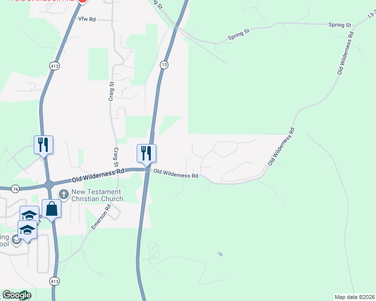 map of restaurants, bars, coffee shops, grocery stores, and more near 73 West Pine Lane in Reeds Spring