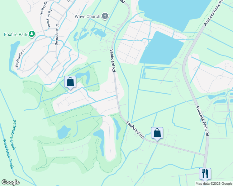map of restaurants, bars, coffee shops, grocery stores, and more near 2040 Golfwatch Lane in Virginia Beach