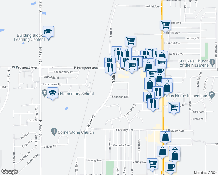 map of restaurants, bars, coffee shops, grocery stores, and more near 2700 North 5th Street in Ponca City