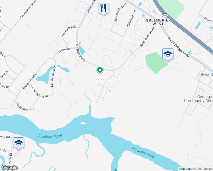 map of restaurants, bars, coffee shops, grocery stores, and more near 321 Esplanade Place in Chesapeake