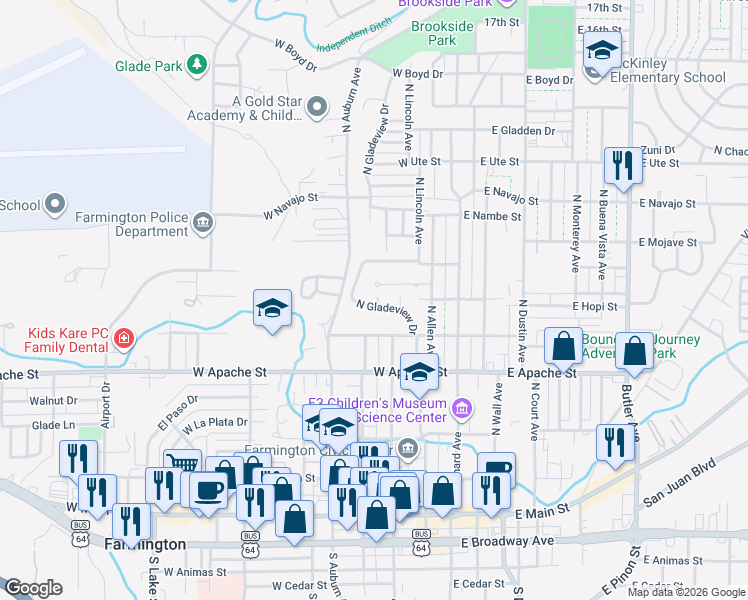 map of restaurants, bars, coffee shops, grocery stores, and more near 616 North Gladeview Drive in Farmington