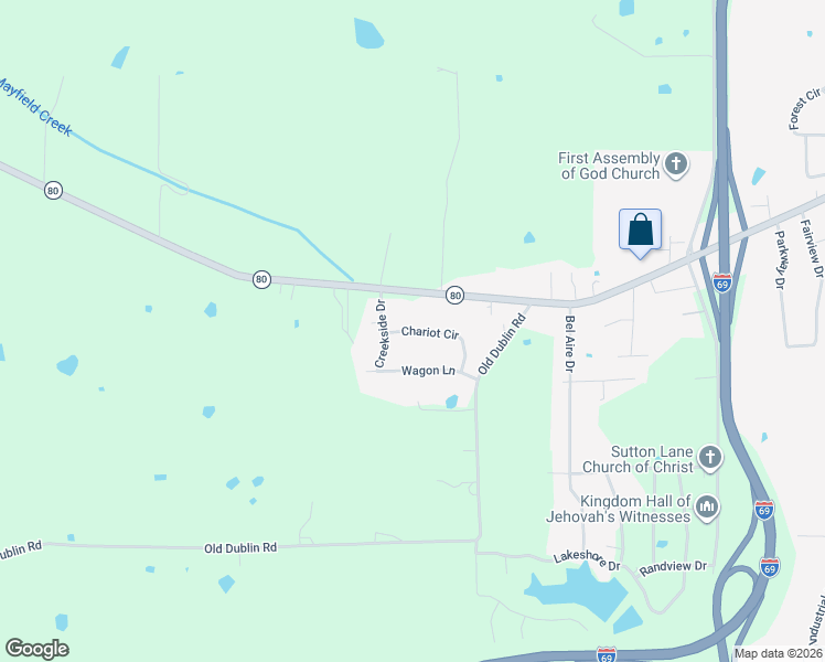 map of restaurants, bars, coffee shops, grocery stores, and more near 62 Chariot Circle in Mayfield