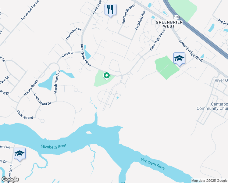 map of restaurants, bars, coffee shops, grocery stores, and more near 321 Esplanade Place in Chesapeake
