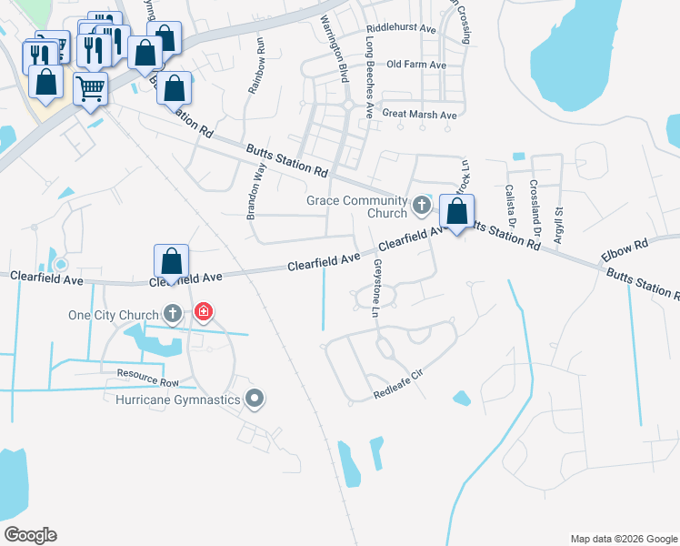 map of restaurants, bars, coffee shops, grocery stores, and more near 801 Clearfield Avenue in Chesapeake