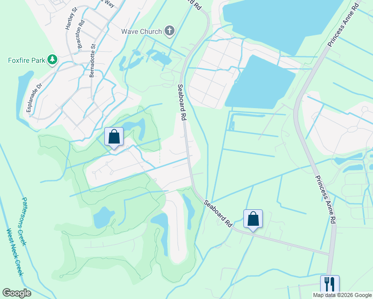 map of restaurants, bars, coffee shops, grocery stores, and more near 2040 Golfwatch Lane in Virginia Beach