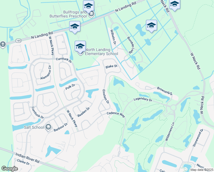 map of restaurants, bars, coffee shops, grocery stores, and more near 2820 Einstein Drive in Virginia Beach
