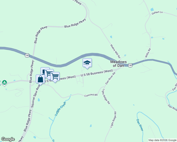 map of restaurants, bars, coffee shops, grocery stores, and more near 3003 Jeb Stuart Highway in Meadows of Dan