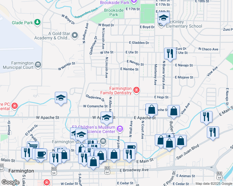 map of restaurants, bars, coffee shops, grocery stores, and more near 701 North Orchard Avenue in Farmington