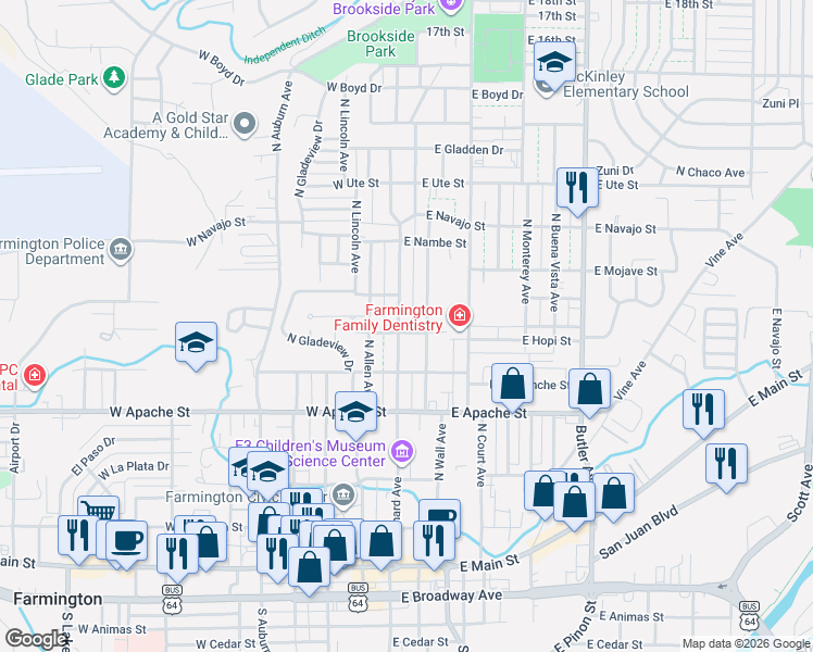 map of restaurants, bars, coffee shops, grocery stores, and more near 701 North Orchard Avenue in Farmington