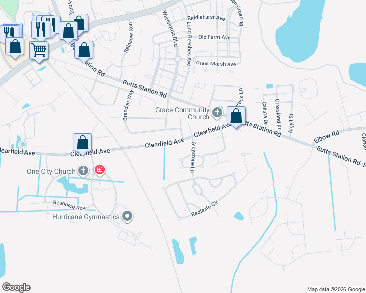 map of restaurants, bars, coffee shops, grocery stores, and more near 801 Clearfield Avenue in Chesapeake