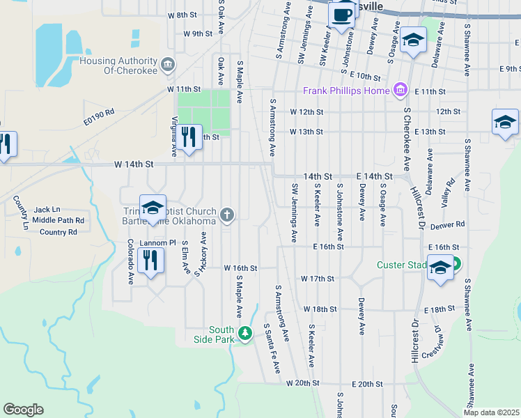 map of restaurants, bars, coffee shops, grocery stores, and more near 315 West 15th Street in Bartlesville