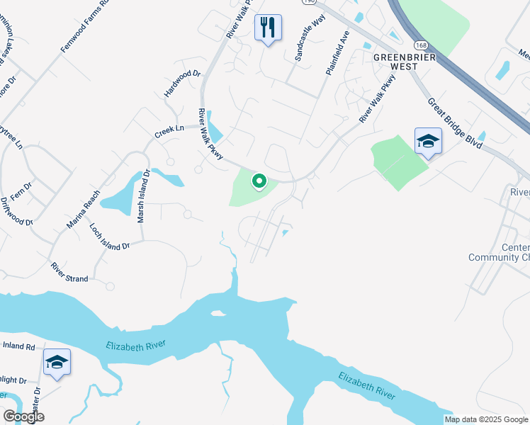 map of restaurants, bars, coffee shops, grocery stores, and more near 321 Esplanade Place in Chesapeake