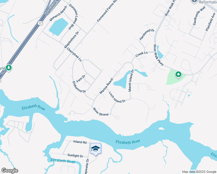 map of restaurants, bars, coffee shops, grocery stores, and more near 840 Loch Island Drive in Chesapeake