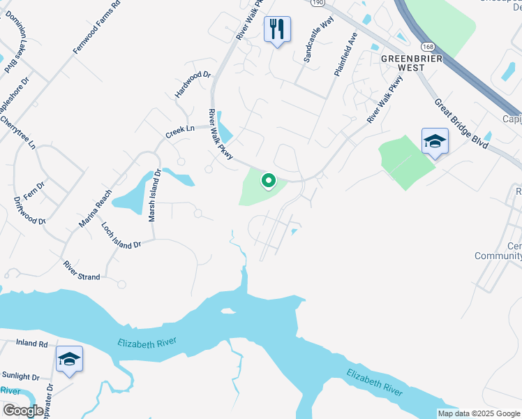 map of restaurants, bars, coffee shops, grocery stores, and more near 704 Inlet Quay in Chesapeake
