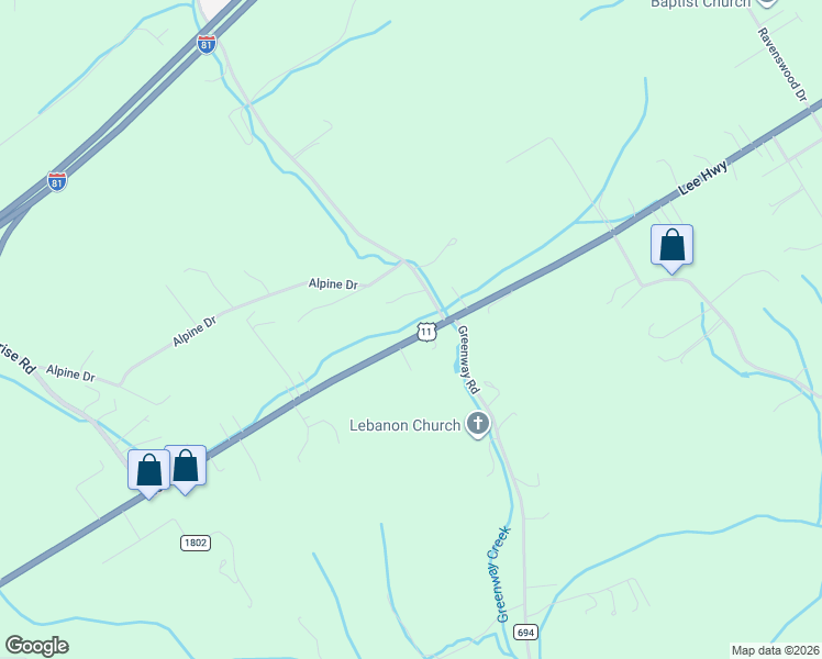 map of restaurants, bars, coffee shops, grocery stores, and more near 28050 Lee Hwy in Abingdon