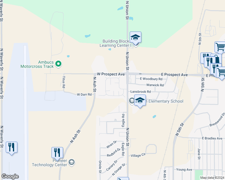 map of restaurants, bars, coffee shops, grocery stores, and more near 2900 North Union Street in Ponca City