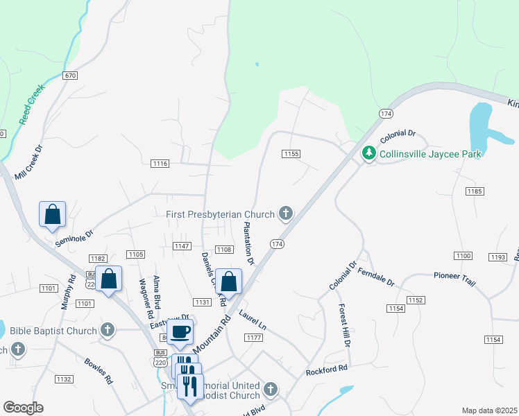 map of restaurants, bars, coffee shops, grocery stores, and more near 1230 Plantation Drive in Collinsville
