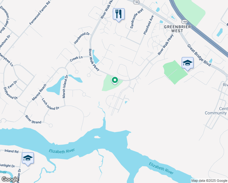 map of restaurants, bars, coffee shops, grocery stores, and more near 705 Inlet Quay in Chesapeake