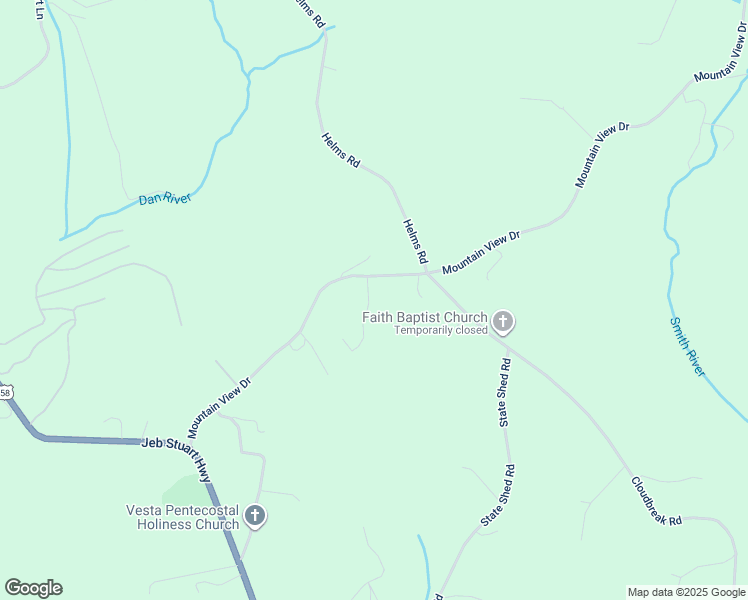 map of restaurants, bars, coffee shops, grocery stores, and more near 628 Mountain View Drive in Meadows of Dan