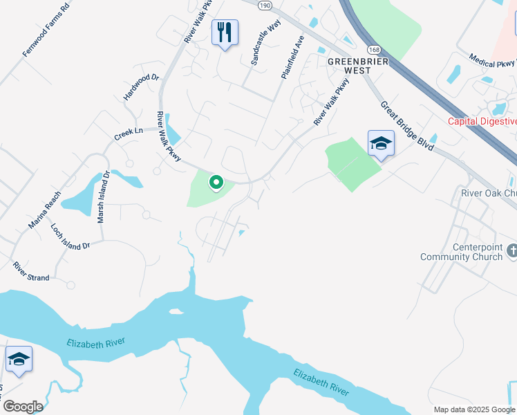 map of restaurants, bars, coffee shops, grocery stores, and more near 728 Sail Fish Quay in Chesapeake