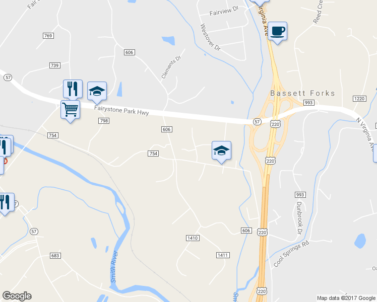 map of restaurants, bars, coffee shops, grocery stores, and more near 69 Dove Lane in Stanleytown