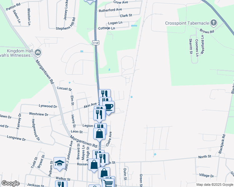 map of restaurants, bars, coffee shops, grocery stores, and more near 212 Barrett Lane in Franklin