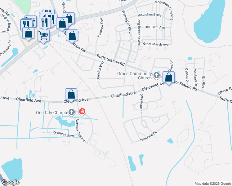 map of restaurants, bars, coffee shops, grocery stores, and more near 736 Clearfield Avenue in Chesapeake