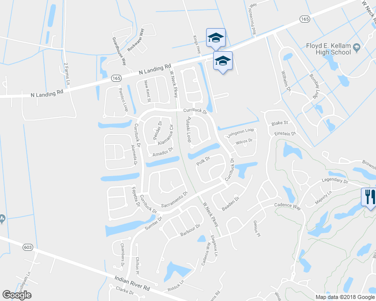 map of restaurants, bars, coffee shops, grocery stores, and more near 2696 Pulaski Loop in Virginia Beach