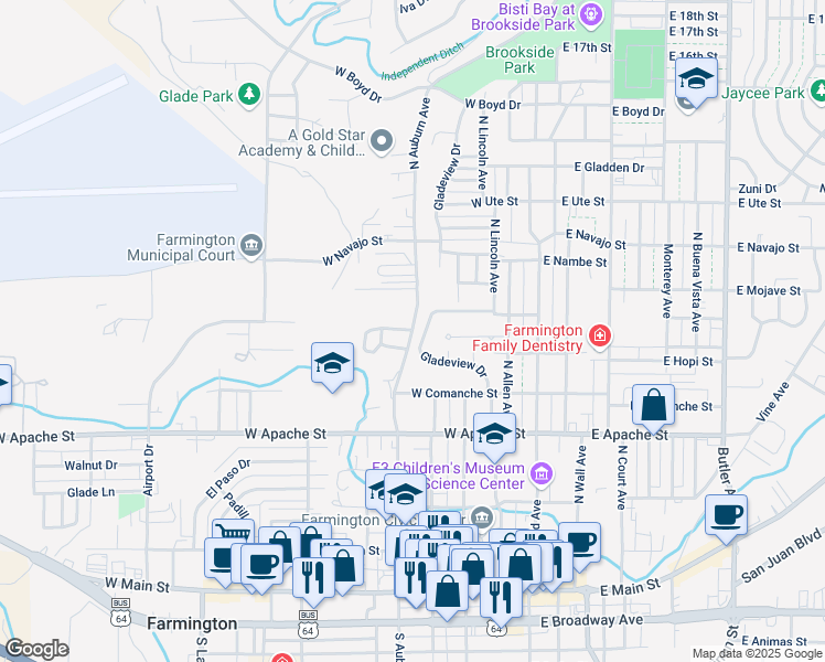 map of restaurants, bars, coffee shops, grocery stores, and more near 805 North Auburn Avenue in Farmington