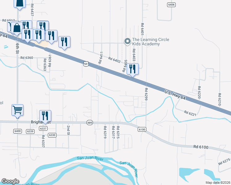 map of restaurants, bars, coffee shops, grocery stores, and more near 4269A U.S. Highway 64 in Kirtland