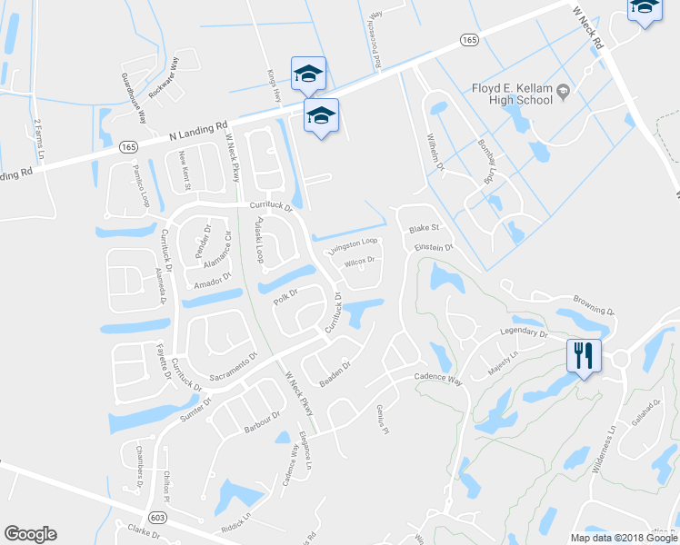 map of restaurants, bars, coffee shops, grocery stores, and more near 2701 Livingston Loop in Virginia Beach
