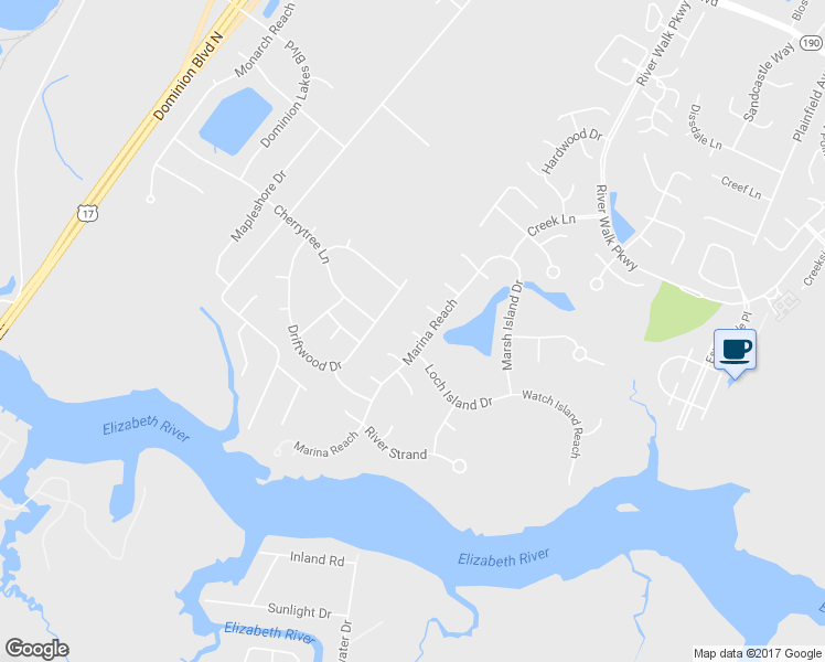 map of restaurants, bars, coffee shops, grocery stores, and more near 998 Timber Quay in Chesapeake