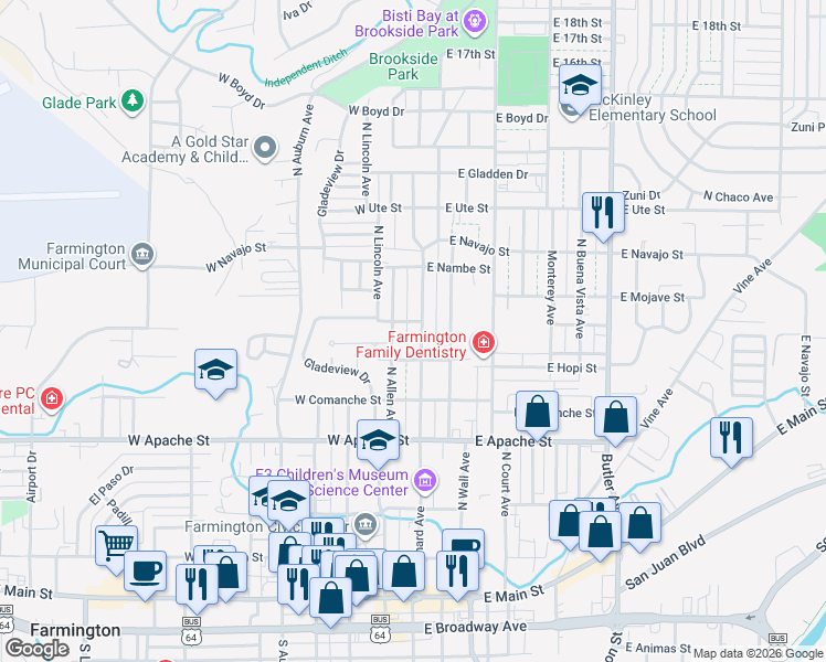 map of restaurants, bars, coffee shops, grocery stores, and more near 713 North Orchard Avenue in Farmington