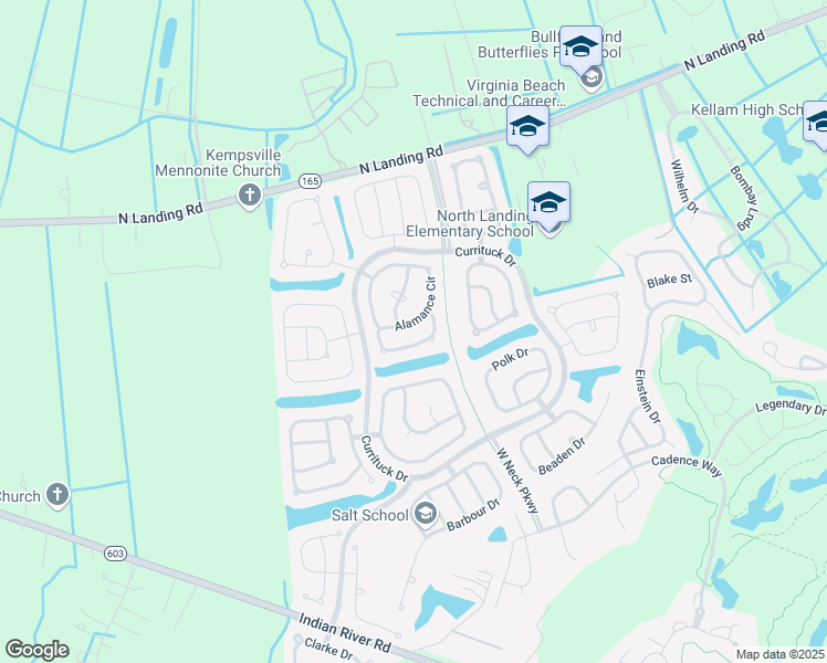 map of restaurants, bars, coffee shops, grocery stores, and more near 2696 Alamance Circle in Virginia Beach