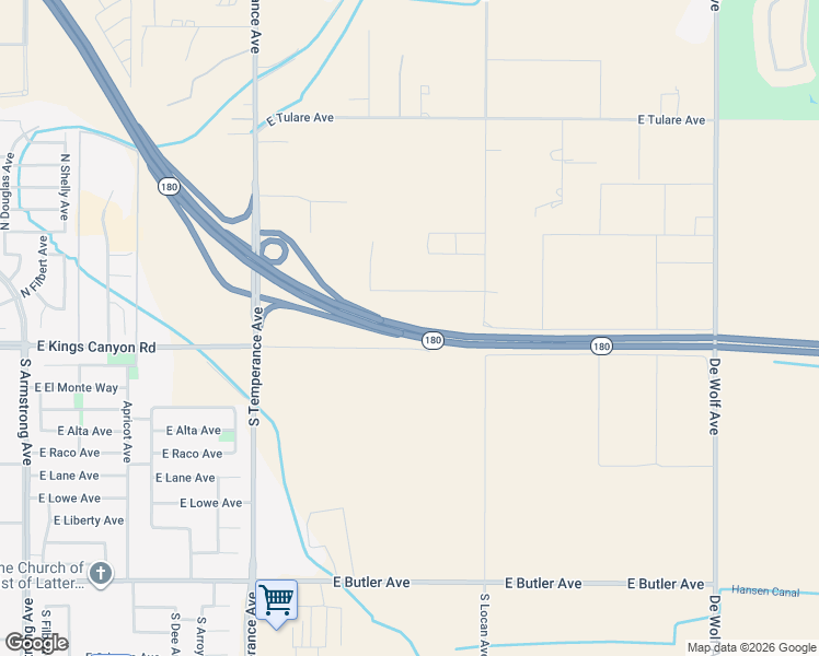 map of restaurants, bars, coffee shops, grocery stores, and more near Sequoia-Kings Canyon Freeway in Fresno