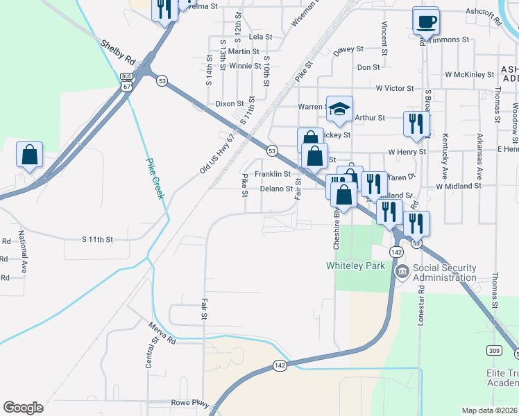 map of restaurants, bars, coffee shops, grocery stores, and more near 2316 Pike Street in Poplar Bluff