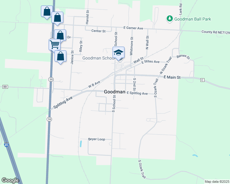 map of restaurants, bars, coffee shops, grocery stores, and more near in Goodman