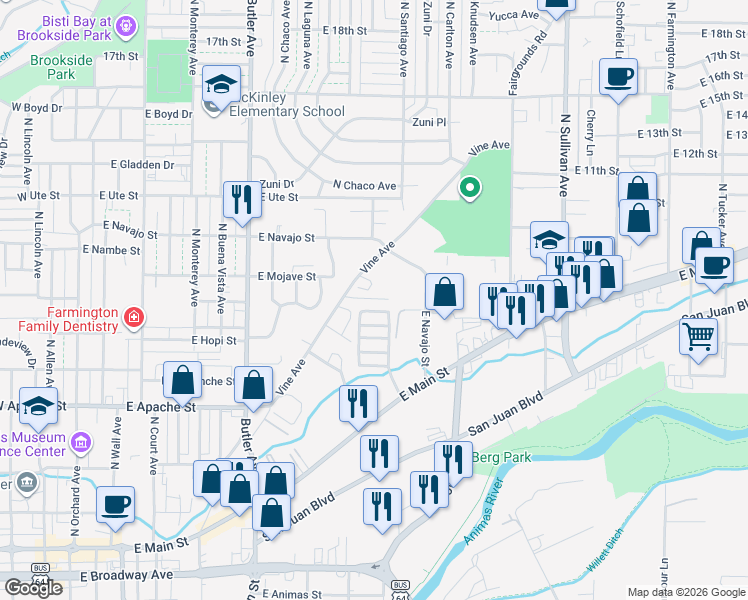 map of restaurants, bars, coffee shops, grocery stores, and more near 810 Vine Avenue in Farmington