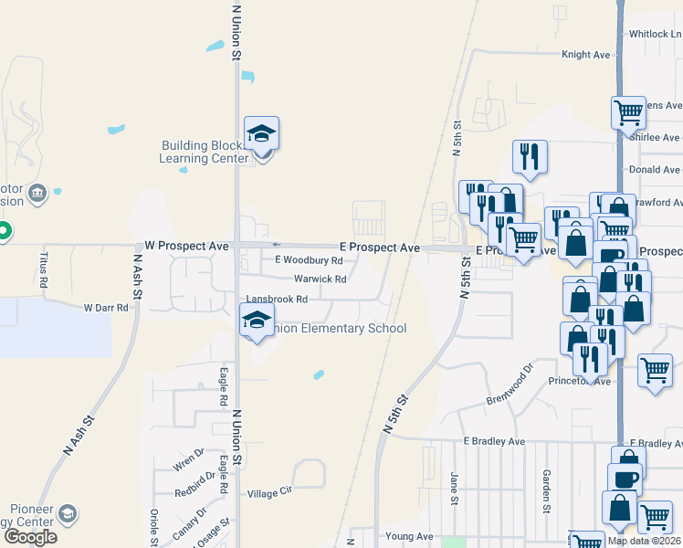 map of restaurants, bars, coffee shops, grocery stores, and more near 320 East Woodbury Road in Ponca City