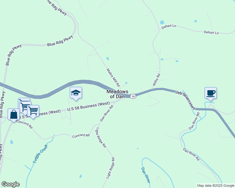 map of restaurants, bars, coffee shops, grocery stores, and more near in Meadows of Dan