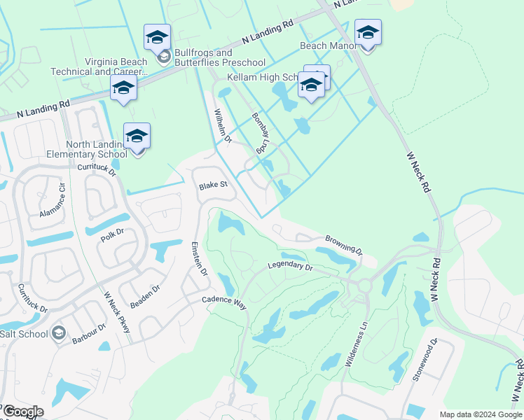 map of restaurants, bars, coffee shops, grocery stores, and more near 2748 Bending Birch Trail in Virginia Beach