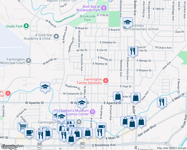 map of restaurants, bars, coffee shops, grocery stores, and more near 901 North Orchard Avenue in Farmington