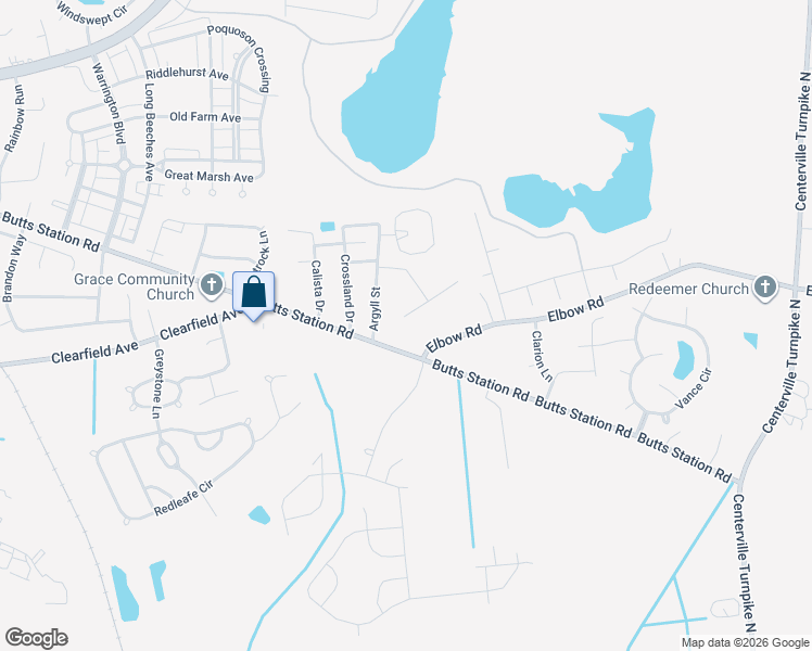 map of restaurants, bars, coffee shops, grocery stores, and more near 1312 Penrose Lane in Chesapeake